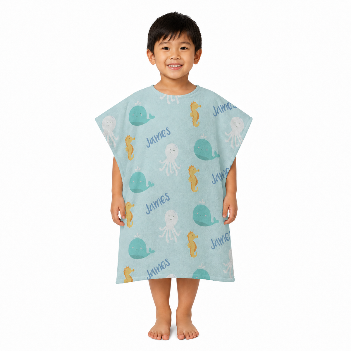 Sea Creatures Boys Design Poncho Towel