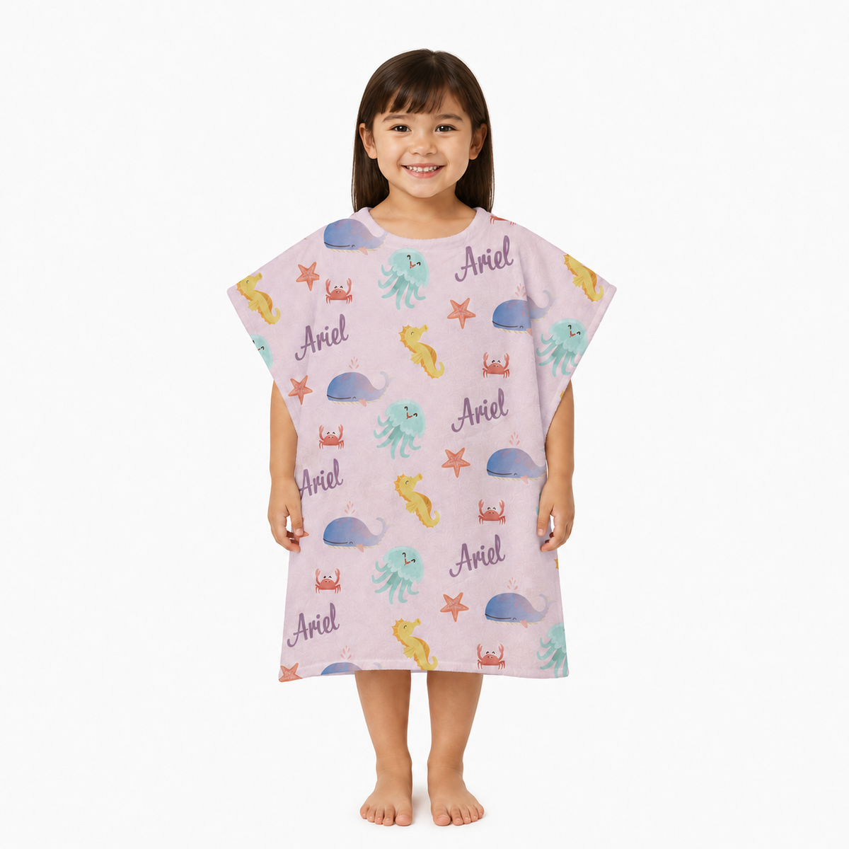 Sea Creatures Girls Design Poncho Towel