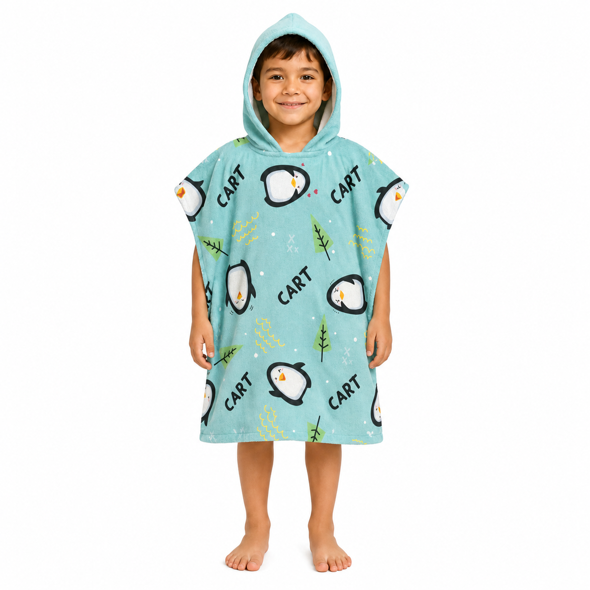 Penguin Boys Design Poncho Towel