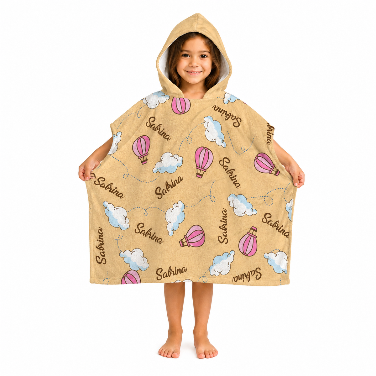 Hot Air Balloon Girls Design Poncho Towel