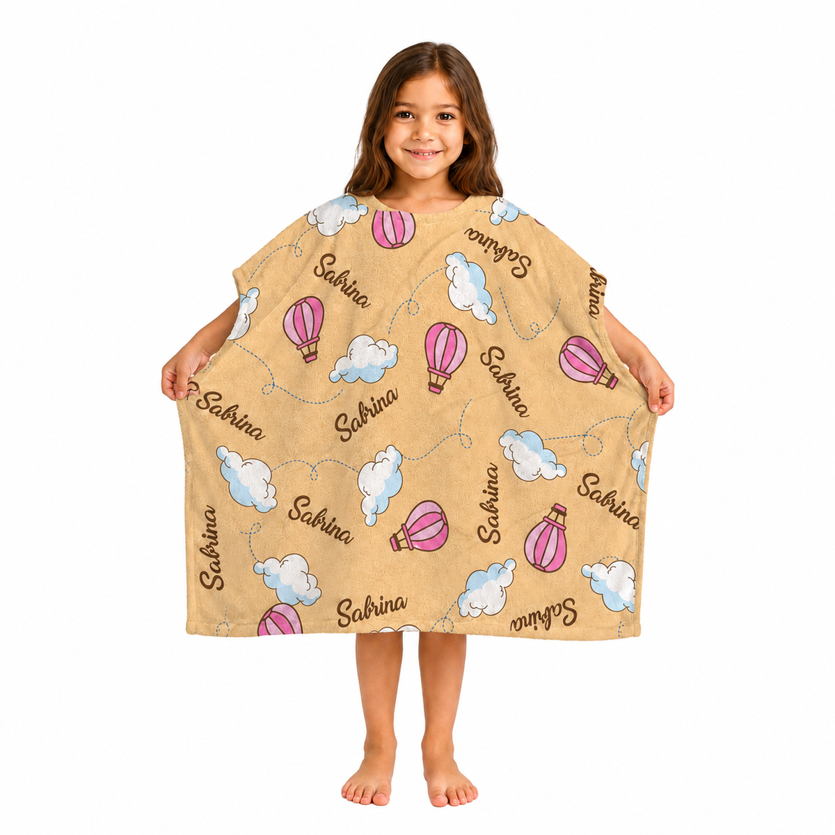 Hot Air Balloon Girls Design Poncho Towel