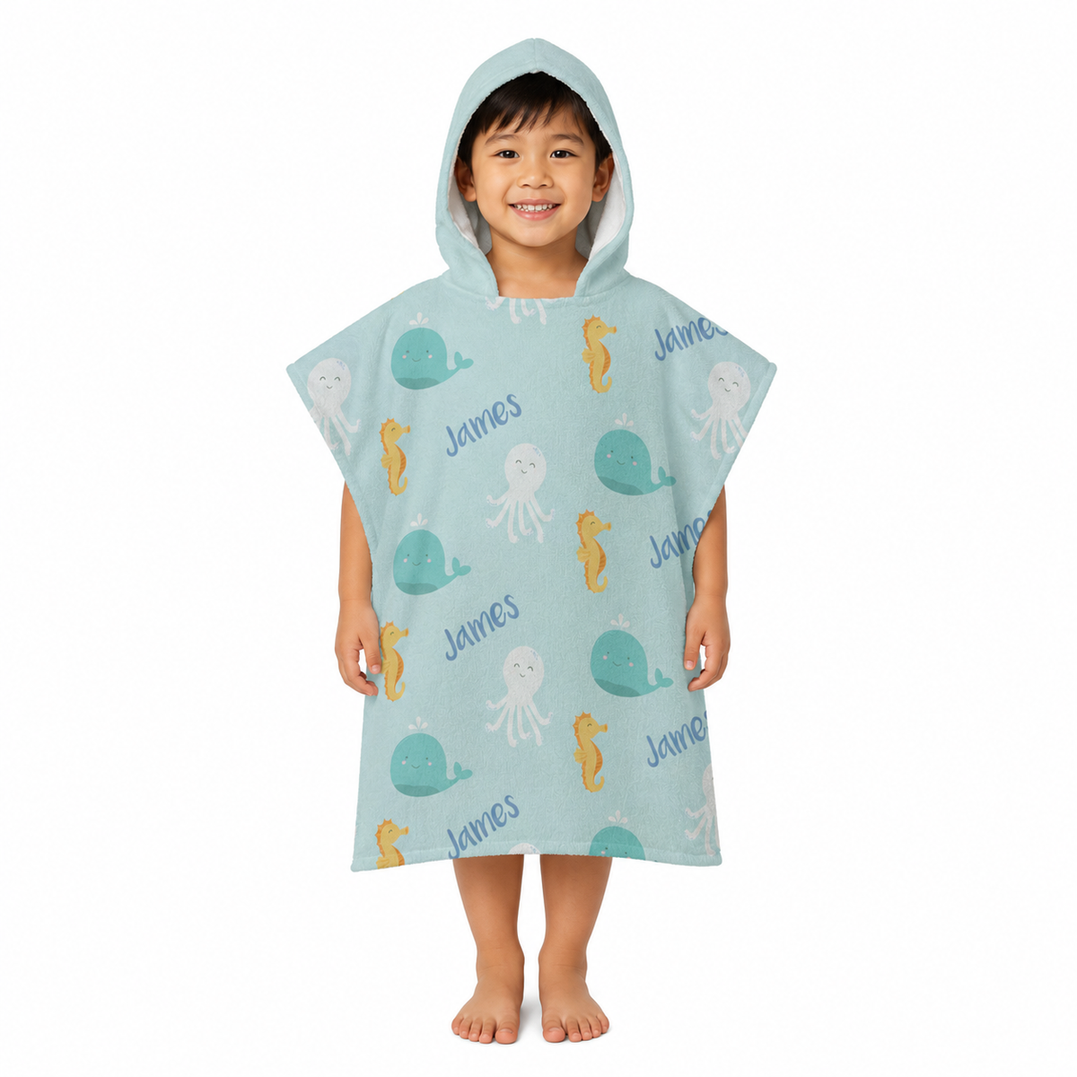 Sea Creatures Boys Design Poncho Towel