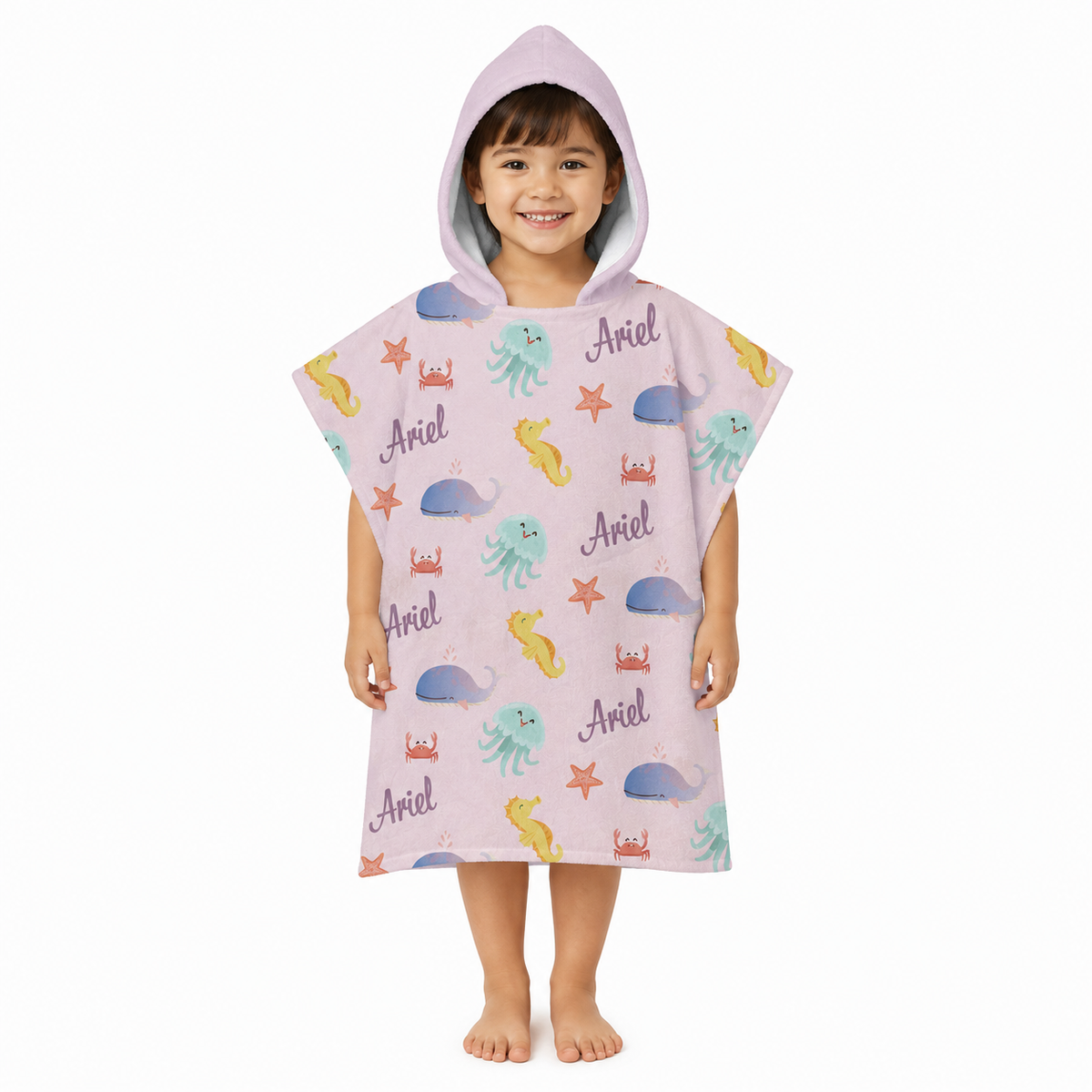 Sea Creatures Girls Design Poncho Towel