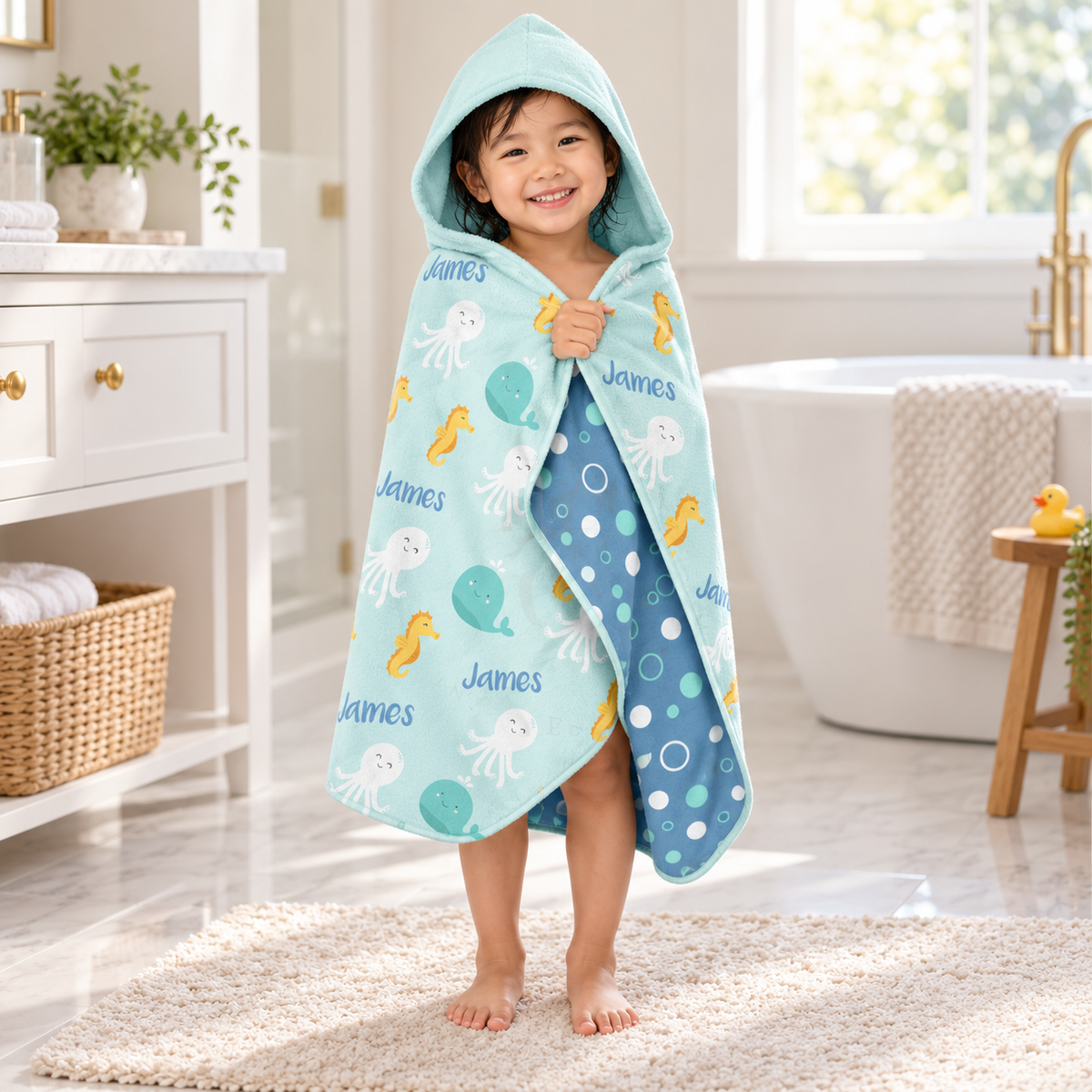 Sea Creatures Boys Hooded Towel