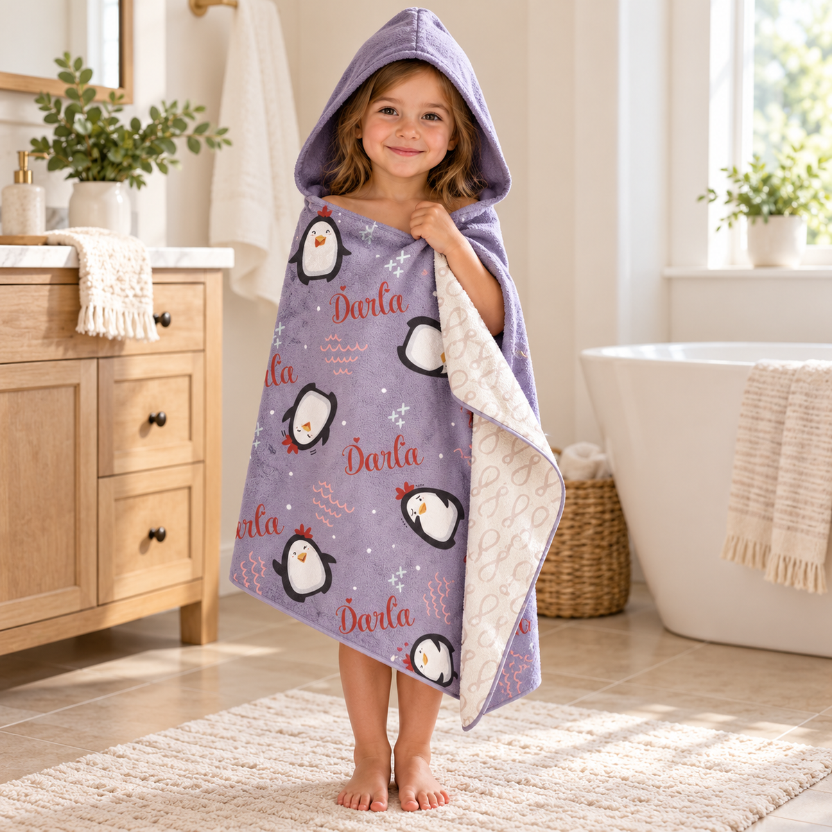 Penguin Girls Hooded Towel