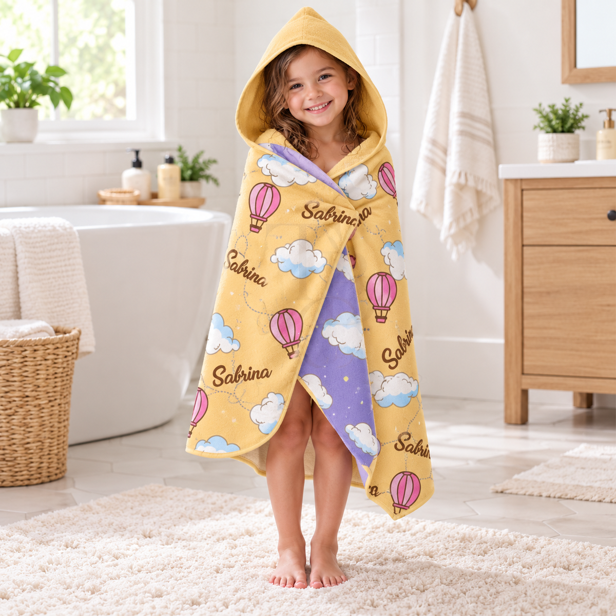 Hot Air Balloon Girls Hooded Towel